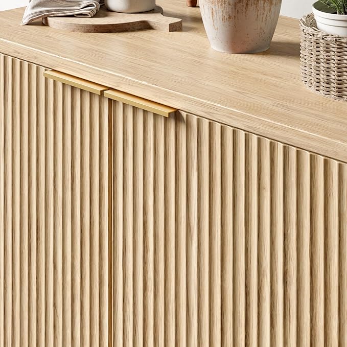 Evermagin 94.5" Oak Buffet Cabinet with Storage, Large Sideboard Cabinet, Boho Fluted Accent Credenza for Dining Room, Kitchen, and Living Room