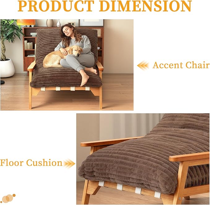 WJShome Accent Chairs for Living Room,Bean Bag Chair for Adults，Comfy Recliner Reading Accent Armrest Chair, Couch with Rabbit Style Fur Upholstered for Reading Bedroom, Brown