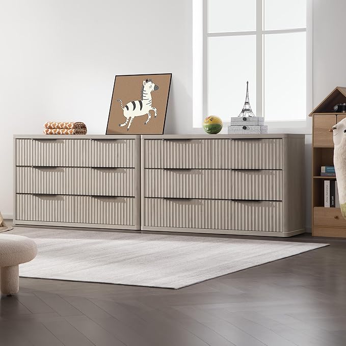 SICOTAS Dresser for Bedroom 53.5" Wide 6 Drawer Dressers & Chests of Drawers for Closet Long Large Modern TV Stand Set for Clothes Storage Fluted Clothes Closet for Hallway Entryway, White Alder