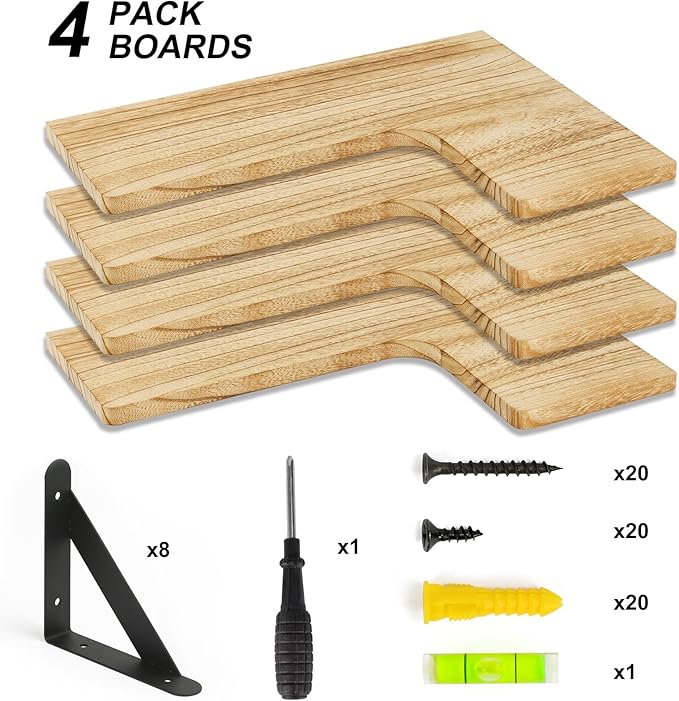 YGEOMER Corner Floating Shelves, Wall Mounted Corner Shelf for Bathroom, Kitchen, Bedroom, Home Decor, Laundry Room, Living Room(Set of 4 Rustic Brown)