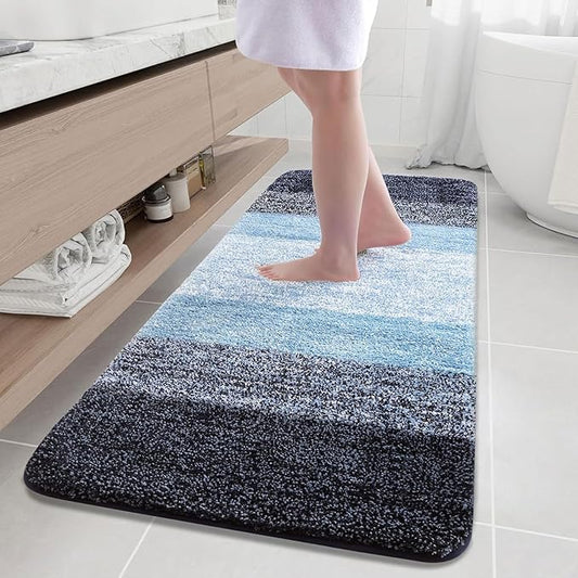 Arotive Microfiber Bathroom Rugs, Shaggy Soft and Absorbent Bath Rug, Non-Slip, Thick Plush Machine Washable Dry Bath Mats for Bathroom, Tub and Shower, 59x35, Blue, Rectangular