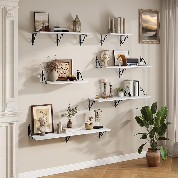 RICHFOCUS 12 Inch Deep Floating Shelves for Wall, 36" W x 12" D Wood Wall Shelves Set of 2, Wide Floating Shelves for Living Room, Bedroom, Kitchen, Bathroom and Decor Storage, White