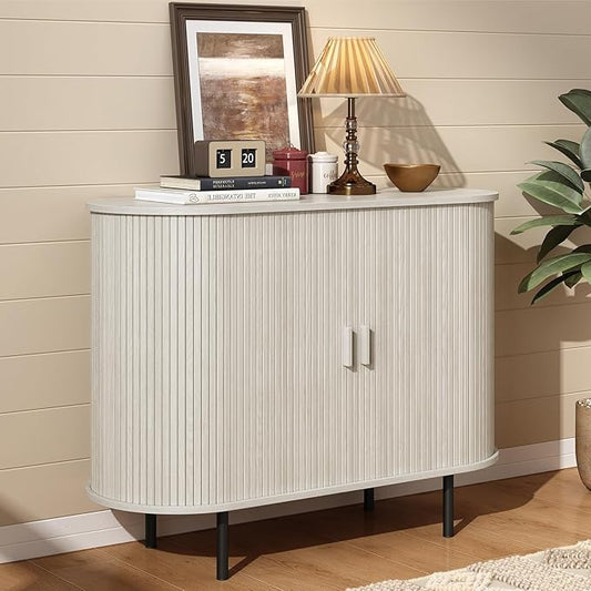 ONBRILL 40" Sideboard Buffet Cabinet with Storage, Storage Cabinet with Sliding Door & Adjustable Shelf, Modern Accent Coffee Bar Console Table for Kitchen, Entryway, Natural White