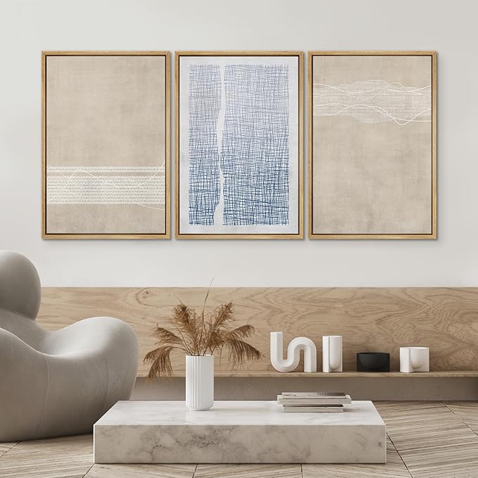 SIGNWIN Framed Canvas Print Wall Art Set Tan Blue Geometric Landscape Abstract Shapes Cozy Neutral Modern Art Decorative Boho Relax/Zen Nordic for Living Room, Bedroom, Office - 24"x36"x3 Natural