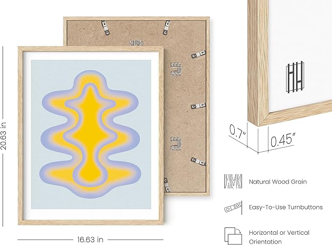 HAUS AND HUES Abstract Wall Art – Colorful Modern Prints, Blue and Yellow Shapes, Minimalist Vintage-Inspired Wall Decor (Beige Frame, 16x20)