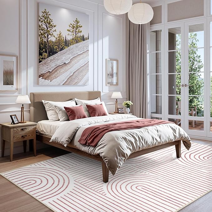 Lahome Abstract 6x9 Area Rugs, Soft Washable Rugs for Living Room Ultra-Thin Non Slip Dining Room Rug, Pink Rug Throw Large Carpet for Bedroom Office Darrell (6'x9',Pink/White)