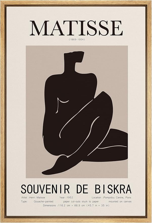 MUDECOR Framed Canvas Print Wall Art Henri Matisse Black & Tan Abstract Female Nude People Shapes Drawings Modern Art Minimalist Multicolor Cool for Living Room, Bedroom, Office - 24"x36" Natural