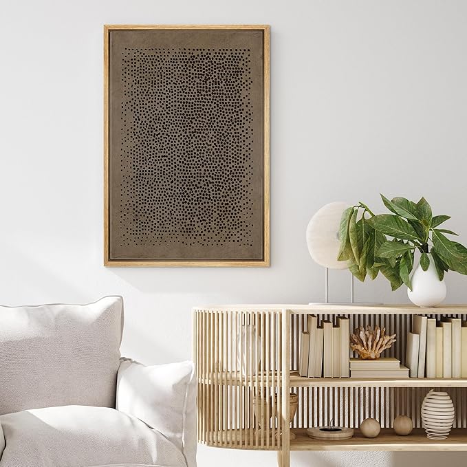 MUDECOR Framed Canvas Print Wall Art Organic Dot Pattern Abstract Illustrations Fine Art Mid-Century Modern Multicolor for Living Room, Bedroom, Office - 24"x36" NATURAL