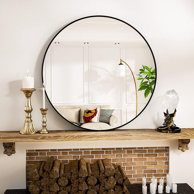 VooBang Round Mirror 36" Black Wall Mounted Circle Mirrors Vanity Mirror with Aluminum Alloy Frame Modern Decoration for Bathroom, Living Room, Vanity, Bedroom, Entryway