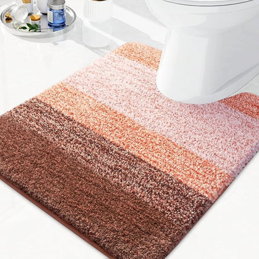 Arotive Microfiber Bathroom Rugs, Shaggy Soft and Absorbent Contour Toilet Rugs, Non-Slip, Thick Plush Machine Washable Dry Bath Mats for Toilet Base, 24x20, Orange, U-Shape
