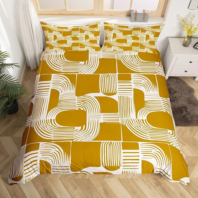 Erosebridal Boho Ethnic King Bedding Set for Boys Geometric Stripes Comforter Cover for Kids Teens Youth Adult Bohemian Striped Duvet Cover Modern Simple Aesthetics Bed Sets with 2 Pillow Cases