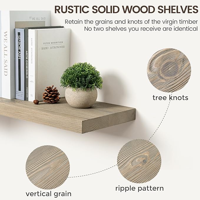 Marsmiles 48 Inch Floating Shelf | 9.3 Inch Deep Grey Wood Wall Shelf Set of 1 | Rustic Reclaimed Wood Shelves for Room Wall | Farmhouse Floating Shelves for Living Room Bathroom