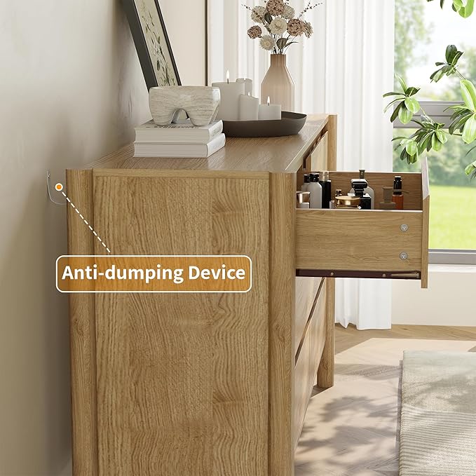 Dresser for Bedroom,6-Drawers,47" Wide Farmhouse Large Dressers & Chest,4 Solid Wood Legs,TV Stand, Storage Organizer Furniture for Bedroom(Oak)
