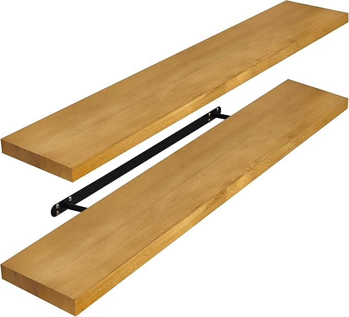 Sorbus 35' Maple Wood Floating Shelves - Set of 2, Solid Pine, Wall Mounted, Rustic Style, Bathroom & Bedroom