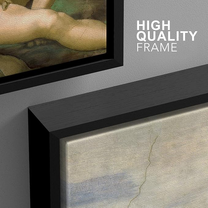 wall26 Framed Canvas Print Wall Art Set Creation of Adam by Michelangelo Cultural Historic Oil Painting Fine Art Reproduction Scenic Colorful for Living Room, Bedroom, Office - 16"x24"x3 Black