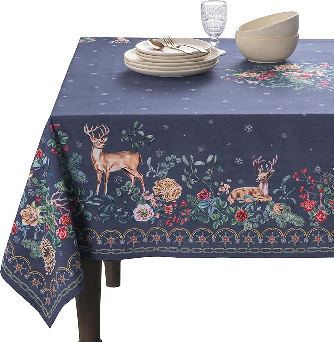 Maison d' Hermine Table Cloth Square Table 100% Cotton 60 x 60 Inches Fall Tablecloth Reusable Everyday Use for Thanksgiving Christmas Decorations Dining Farmhouse Party (Christmas Joy)