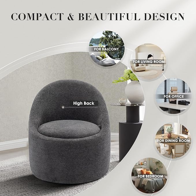 COLAMY Swivel Accent Chair Set of 2, 360° Swivel Chair with Hidden Storage, Modern Small Barrel Swivel Armchair for Living Room/Bedroom, Dark Grey