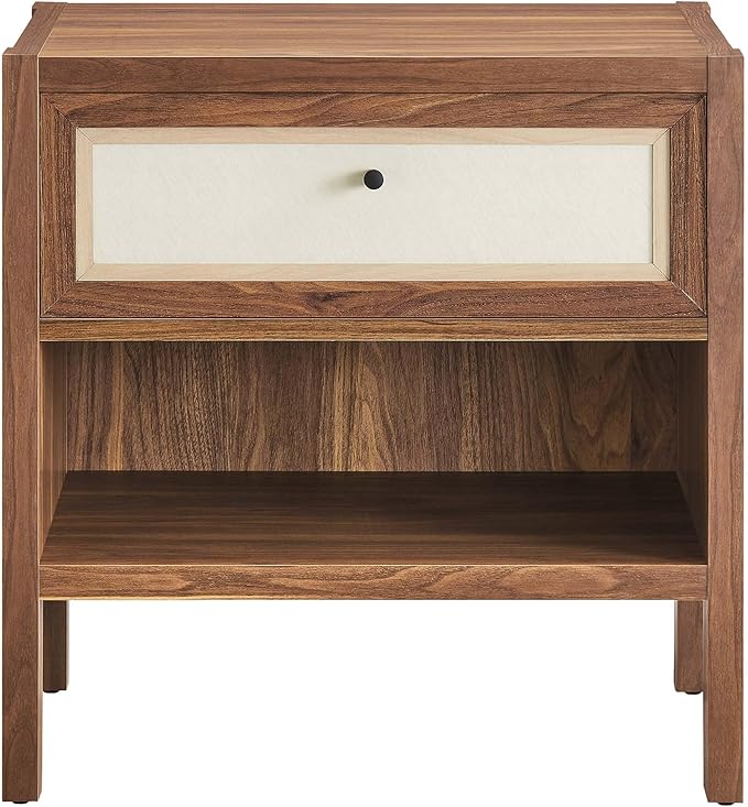 Modway Capri Mid-Century Modern Wood Grain Nightstand Bedside Table in Walnut, Side Table with Drawer, Nightstand with Storage