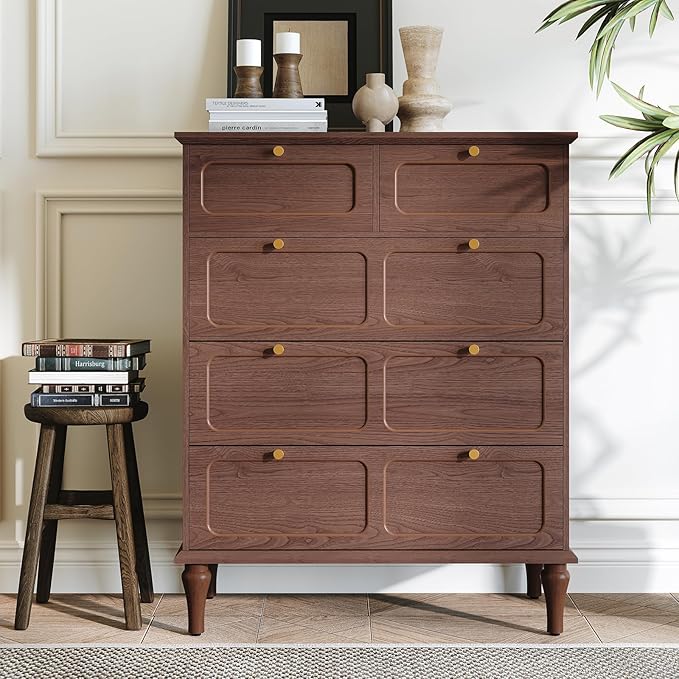 ARTPOWER 5 Drawers Dresser for Bedroom, 40" Tall Wood Mid Century Modern Chest of Drawers, Closet Clothes Storage Organizer for Living Room, Hallway, Entryway, Brown