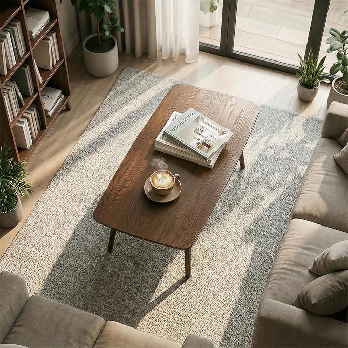 Mid Century Modern Coffee Table: 100% Solid Wood Coffee Table - 2-Tier Storage Design - Space Saving Small Coffee Tables for Living Room, Apartment (Walnut, 31.49")