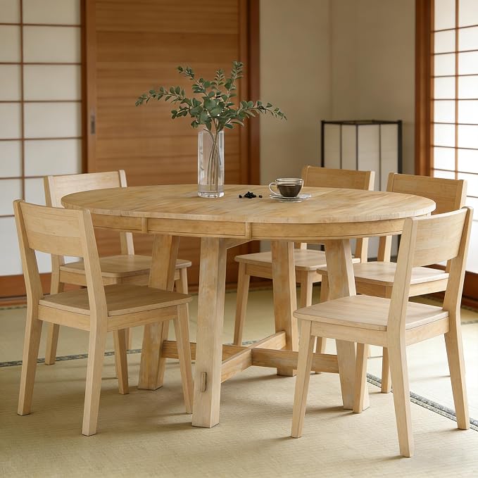 Bellemave 42"-58" Extendable Dining Table for 4-6, Solid Wood Oval Dining Kitchen Table with Removable Leaf, Farmhouse Circle Desk for Kitchen Living Room Space Saving (Natural Wood Wash)