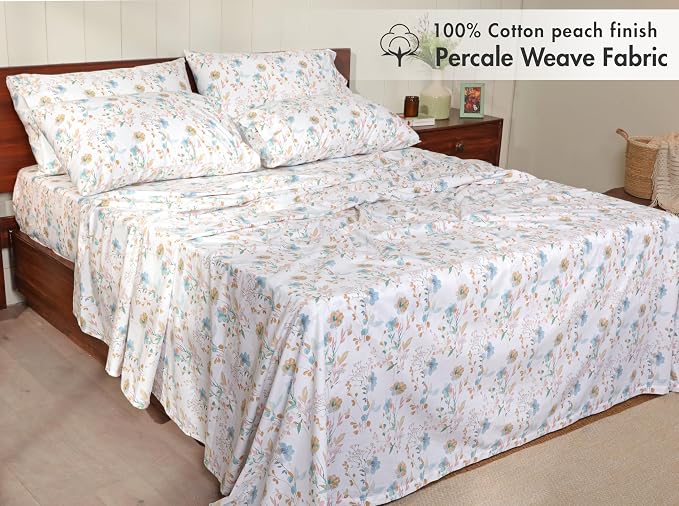 RUVANTI 100% Cotton Percale Sheets King Size 6 Piece Set, Cooling Bed Sheets for Hot Sleepers, Deep Pocket 16”, Breathable Lightweight & Durable, Crisp Hotel Style Sheets, Radiant