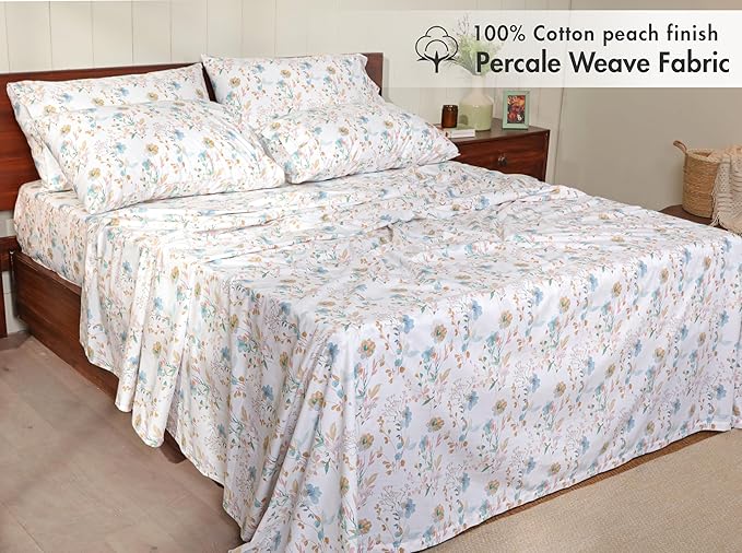 RUVANTI 100% Cotton Percale Sheets Twin XL Size 4 Piece Set, Cooling Bed Sheets for Hot Sleepers, Deep Pocket 16”, Breathable Lightweight & Durable, Crisp Hotel Style Sheets, Radiant