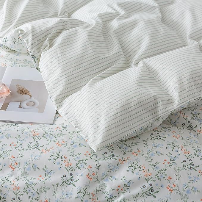 HoneiLife Botanical Duvet Cover King - 100% Cotton Comforter Cover Sets, Floral Duvet Cover Sets, Wildflower Bedlinen Set for King Beds