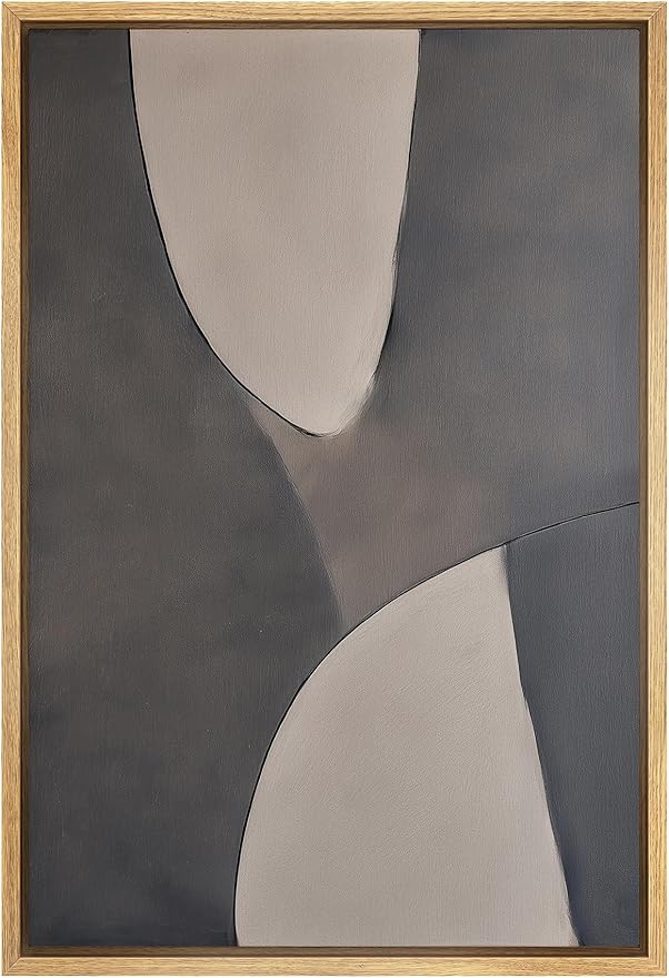 SIGNLEADER Framed Canvas Print Wall Art Minimalist Gray Curved Shape Abstract Illustration Modern Art Decorative Zen for Living Room, Bedroom, Office - 24"x36" NATURAL