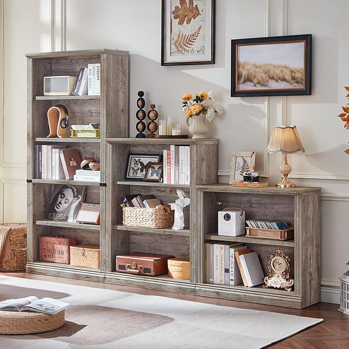 RWYHG 30" Grey Bookshelf,2-Tier Thick Wooden Book Shelf with Adjustable Shelves,Free Standing Farmhouse Bookcase with Open Display Storage,Floor Vintage Bookshelves for Living Room,Office