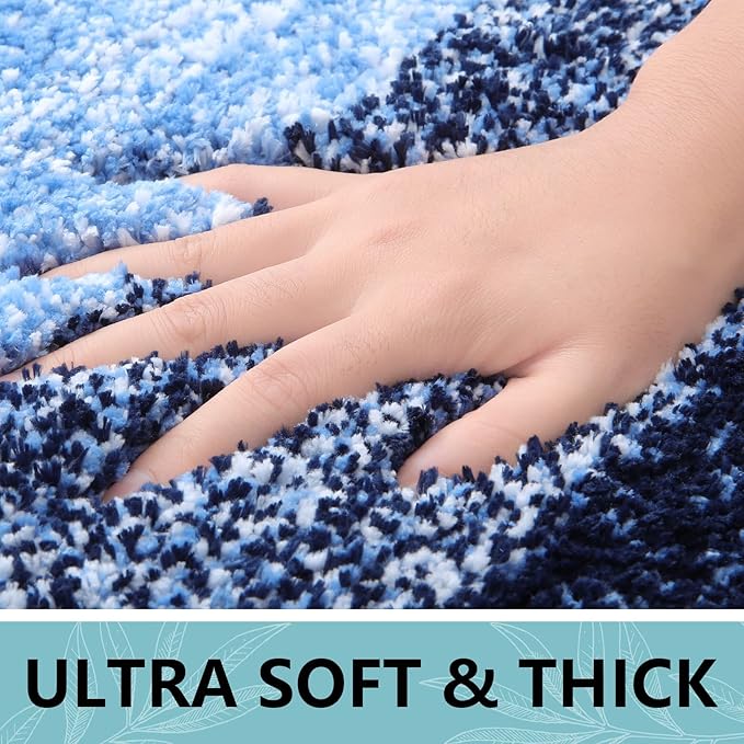 Arotive Microfiber Bathroom Rugs, Shaggy Soft and Absorbent Bath Rug, Non-Slip, Thick Plush Machine Washable Dry Bath Mats for Bathroom, Tub and Shower, 24x24, Blue, Round