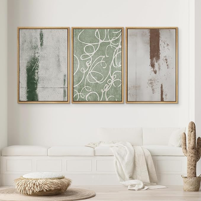 SIGNWIN Framed Canvas Print Wall Art Set Industrial Pastel Paint Strokes Abstract Geometric Illustrations Minimalism Modern Art Decorative Boho for Living Room, Bedroom, Office - 16"x24"x3 Natural