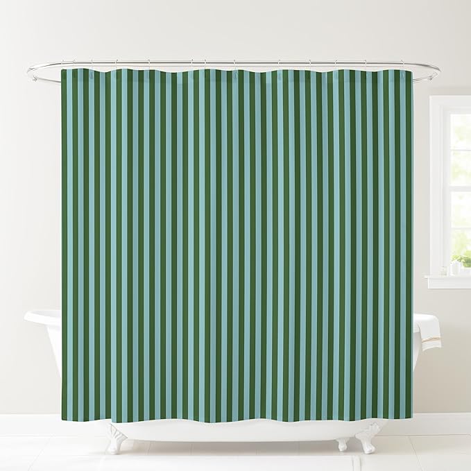 Striped Shower Curtain - Green and Teal Stripes - Modern Coloruful Home Decor - Fabric Shower Curtain for Any Bathroom - 72x72 Inches (Green/Teal Stripes)