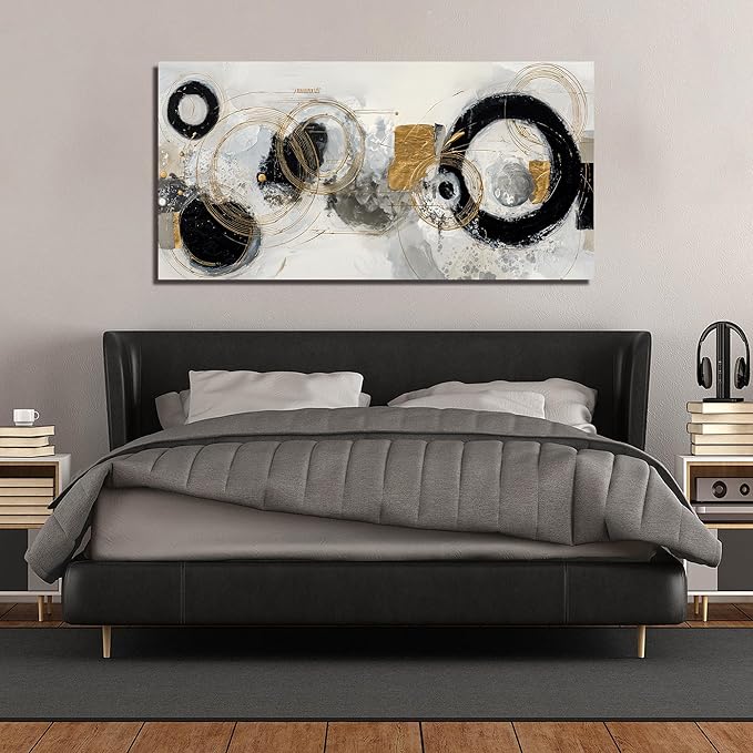 Black White and Gold Prints Wall Decor for Bedroom Abstract Poster Wall Art for Office Large Wall Art for Living Room Size 29 x 58 Inch