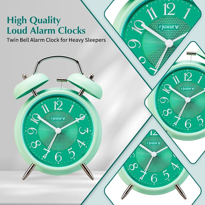 Rjuwurv 4" Loud Alarm Twin Bell Alarm Clock with Night Light for Bedroom