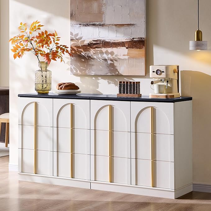 ACCOHOHO Buffet Cabinet with Storage & Arched Doors, 31.5 Inch Wood Sideboard w/Adjustable Shelf,Modern Coffee Bar Tables Accent Cabinets for Living Room,Kitchen or Entryway (White, 1 Piece)
