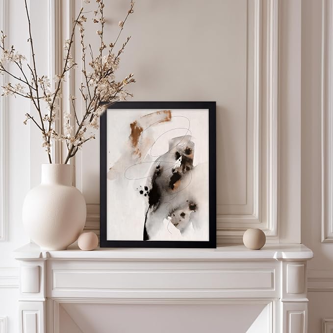 Poster Master Ink Wash Painting Poster - Line on Ink Wash Print - Ink Brush Art - Abstract Illustration - Line Design - Bedroom or Living Room Wall Decor - 8x10 Black Framed