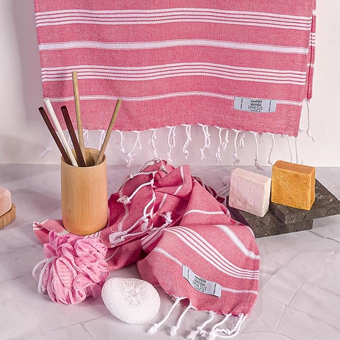 Hand Towels - Set of 2 | 18" x 30" - Decorative Turkish Hand Towel for Bathroom, Kitchen, Guest, Face, Hair, Tea, Dishcloth (Sultan, Pink)