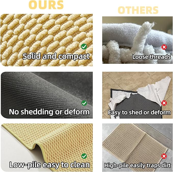 Bathroom Rugs Non Slip Washable, Super Absorbent Thin Bath Mat Quick Dry Low Pile Bathroom Rug, Yellow 24"x36"