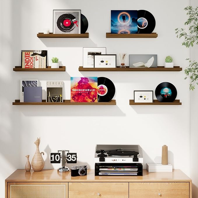 Axeman Picture Ledge Shelf, Floating Shelves for Wall Decor Storage Set of 6, 48 inch Floating Wall Mounted Shelves, Shelves with Lip for Living Room, Bedroom, Nursery, Bathroom, Kitchen, Walnut