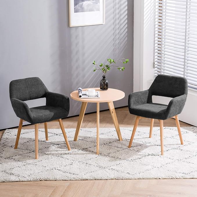 Mid Century Modern Dining Chairs Set of 2 & 4 & 6 Comfy Accent Chair Upholstered Fabric Kitchen Dining Living Room Chairs for Bedrooms Waiting Room Home Arm Desk Chair No Wheels (Charcoal, 2)