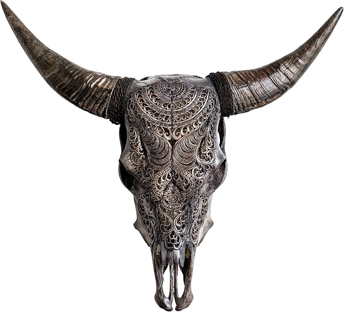 Skull Bliss - Hand-Carved Real Authentic Taxidermy Cow Skull/Bull Skull Wall Decor with Horns/Real Animal Cow Skull Wall Decor (Standard Horns)