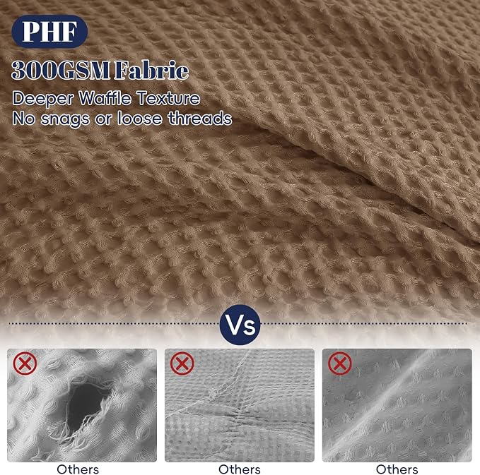 PHF Waffle Duvet Cover Set Twin/Twin XL Size, No Snagging Soft Luxury Textured Breathable Comforter Cover for All Season 2pcs, Durable Bedding Duvet Set with 1 Pillow Sham, 68"x90", Mocha