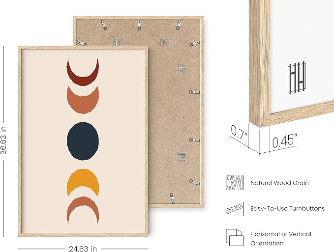 HAUS AND HUES Moon Phases Wall Art - Colorful Moon Transition, Mid Century Modern Boho Decor, Celestial Moon Poster, Beige Frame 24x36