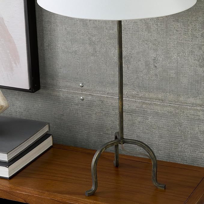 Nourison 28" Black Wrought Iron Heritage Metal Slim Tripod Table Lamp for Living Room, Bedroom, Bedside, Reading