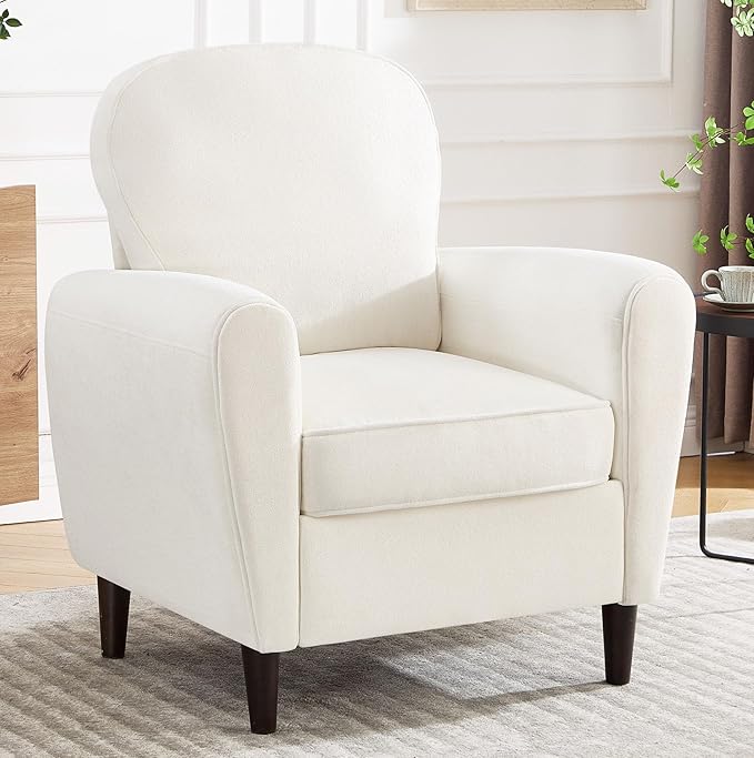 Accent Chair, Mid Century Modern Arm Chair with Thick Cushion and Back, Comfy Upholstered Reading Chair Single Sofa Chair for Living Room, Bedroom, Club, Beige