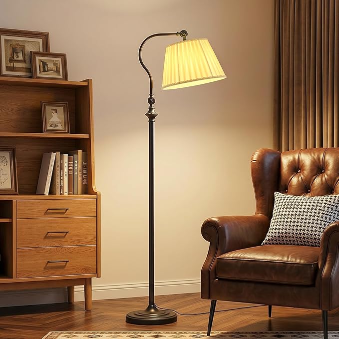 Floor Lamp with Fabric Shade,12W Smart Remote and Bluetooth Dimmable, Standing Lamps for Living Room Corner Bedroom Bedside Farmhouse Office,Modern Rustic Vintage Tall Reading Light