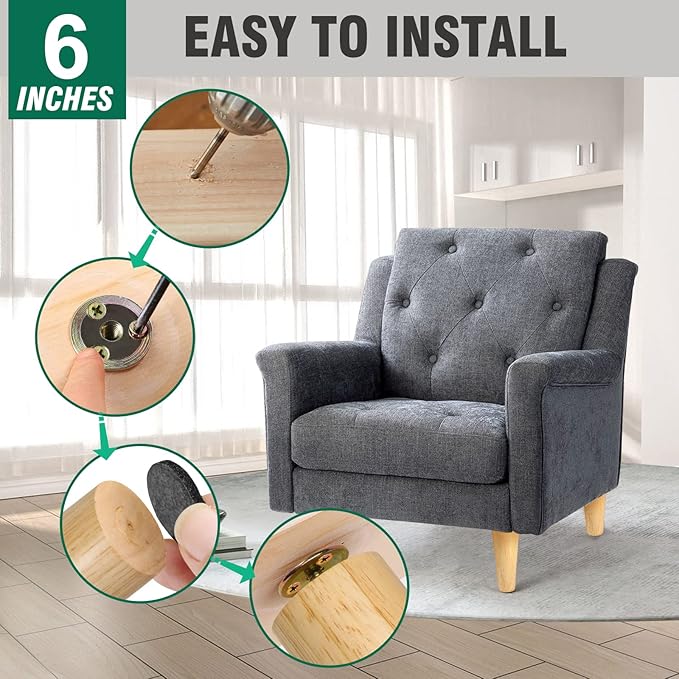 FoDau770 Rubber Wood Furniture Legs 6 Inches, Straight Tapered Wood Feet Mid Century Sofa Legs Set of 8, 5/16" UNC Furniture Feet Replacement Parts for Cabinet Couch Dresser Chair Ottoman Table