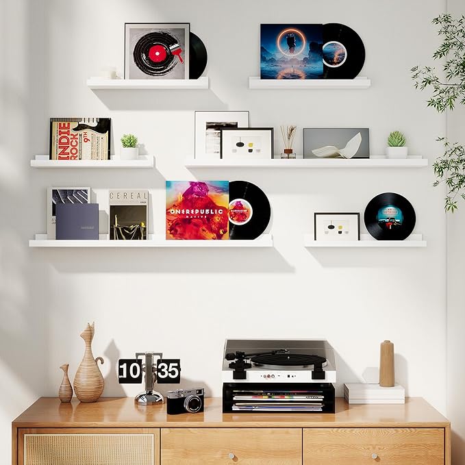 Axeman Picture Ledge Shelf, Floating Shelves for Wall Decor Storage Set of 6, 24 inch Floating Wall Mounted Shelves, Shelves with Lip for Living Room, Bedroom, Nursery, Bathroom, Kitchen, White