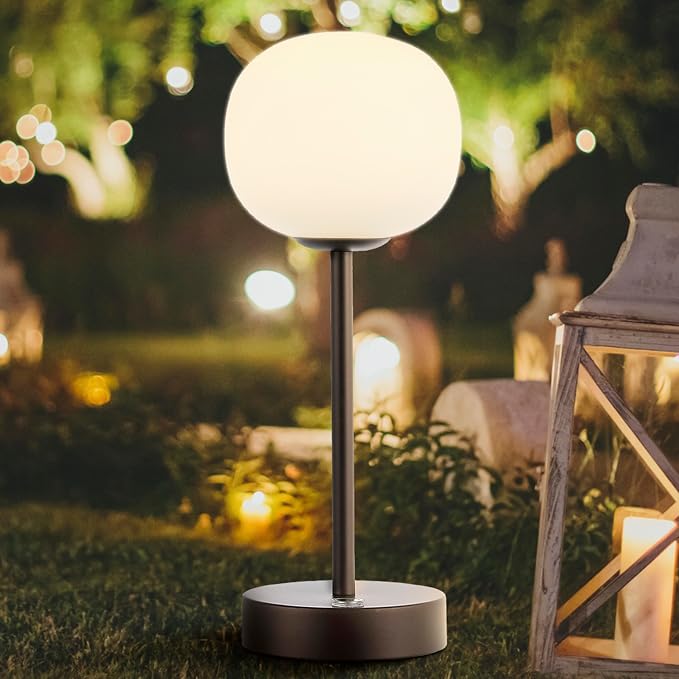 JONATHAN Y 12.25" Oil Rubbed Bronze/White Rechargeable Table Lamp, Modern Cordless LED Nightstand Lamp, White Glass Shade, Dimmable Portable Desk Lamp for Bedroom Living Room Dining (JYL7108B)